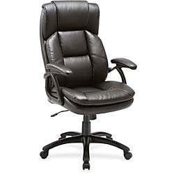 Lorell Black Base High-Back Leather Chair, 44.5″ x 27″ x 32″