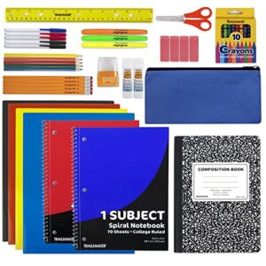 45 Piece School Supply Kit Grades K-12 – School Essentials Includes Folders Notebooks Pencils Pens and Much More!