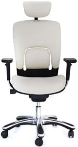 GM Seating Ergolux Genuine Leather Executive Hi Swivel Chair Chrome Base with Headrest, White