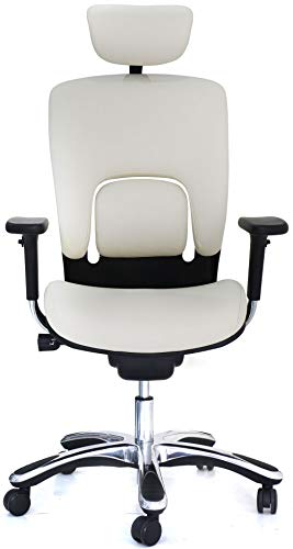 GM Seating Ergolux Genuine Leather Executive Hi Swivel Chair Chrome Base with Headrest, White | The Storepaperoomates Retail Market - Fast Affordable Shopping