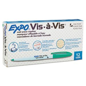 Expo Vis-A-Vis Wet-Erase Marker, Fine Point, Green Ink, Dozen (San16004)