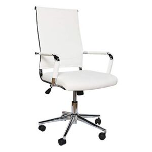 Office Chair White,High Back Support,PU Leather Surface,Computer Chair Comfort Height Adjustable, Chair Seat Without Arms in White