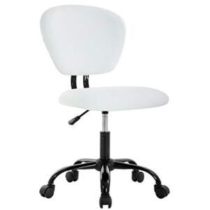 Office Chair Ergonomic Cheap Desk Chair PU Leather Computer Chair Task Rolling Swivel Stool Mid Back Executive Chair with Lumbar Support, White