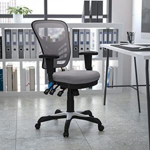 EMMA + OLIVER Mid-Back Gray Mesh Multifunction Ergonomic Office Chair with Adjustable Arms