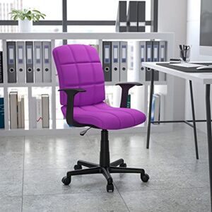 EMMA + OLIVER Mid-Back Purple Quilted Vinyl Swivel Task Office Chair with Arms