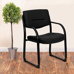EMMA + OLIVER Black LeatherSoft Executive Side Reception Chair with Sled Base