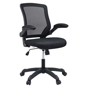 Modway Veer Office Chair with Mesh Back and Vinyl Seat With Flip-Up Arms in Black