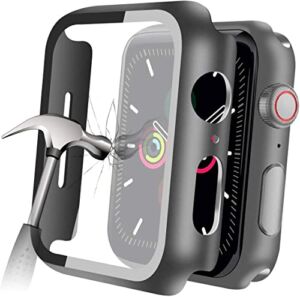 YMHML Compatible with Apple Watch 42mm Series 3/2/1 Case with Built-in Tempered Glass Screen Protector, Thin Guard Bumper Full Coverage Hard Cover for iWatch Accessories