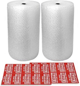2-Pack Bubble Cushioning Wrap Rolls, 3/16″ x 12″ x 72′ ft Total, Perforated Every 12″, 20 Fragile Stickers for Packaging, Shipping, Mailing
