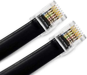 (2 Pack) 6 Feet Black RJ12 6P6C Straight Wired Cable, Professional Grade Made in USA, Compatible with Data and Voice, Phone Cord 72″