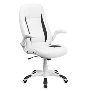 Flash Furniture High Back White LeatherSoft Executive Swivel Ergonomic Office Chair with Flip-Up Arms