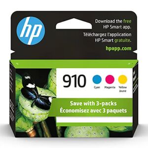 Original HP 910 Cyan, Magenta, Yellow Ink Cartridges (3-pack) | Works with HP OfficeJet 8010, 8020 Series, HP OfficeJet Pro 8020, 8030 Series | Eligible for Instant Ink | 3YN97AN