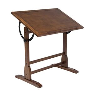 Offex Vintage Wood Drafting Table with 36″ x 24″ Adjustable Top in Rustic Oak