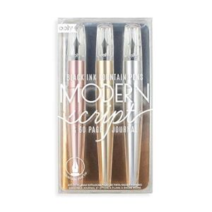 Ooly, Modern Script Fountain Pens and Journal Set, for Calligraphy, Journaling, Writing, School – 3 Pens & 1 Journal
