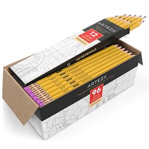 ARTEZA School Pencils HB #2, Pack of 96, Wood-Cased Graphite Pencils in Bulk, Pre-Sharpened, with Erasers, Office & School Supplies for Exams and Classrooms