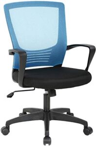 Mesh Executive Office, 250lbs Modern Mid Back Rated Swivel Ergonomic Executive Office Chair, High Breathable Computer Task Desk Chair with Lumbar Support Arms for Study Meeting Room (Blue)