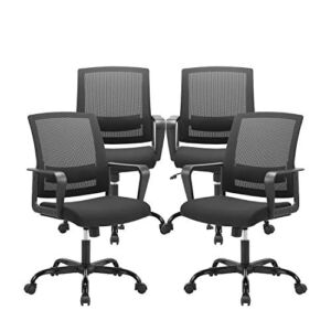 CLATINA Ergonomic Rolling Mesh Desk Chair with Executive Lumbar Support and Adjustable Swivel Design for Home Office Computer Black 4 Pack