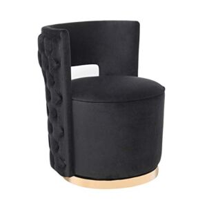 TOV Furniture Mimosa Modern Velvet Upholstered Home Office Tufted Swivel Chair, 24″, Black
