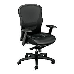 HON basyx VL701SB11 High-Back Swivel/Tilt Work Chair Mesh/Leather, Black