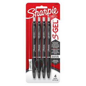 Sharpie S-Gel, Gel Pens, Medium Point (0.7mm), Black Ink Gel Pen, 4 Count