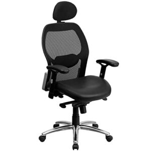 Flash Furniture High Back Black Super Mesh Executive Office Chair with Leather Seat, Knee Tilt Control and Adjustable Lumbar & Arms