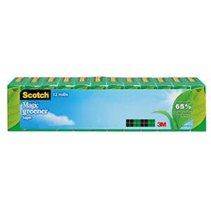 Scotch Magic Greener Tape, 12 Rolls, Great for Gift Wrapping, Numerous Applications, Invisible, Engineered for Repairing, 3/4 x 900 Inches, Boxed (812-12P)