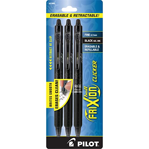 PILOT FriXion Clicker Erasable, Refillable & Retractable Gel Ink Pens, Fine Point, Black Ink, 3 Count (Pack of 1) (31464) | The Storepaperoomates Retail Market - Fast Affordable Shopping