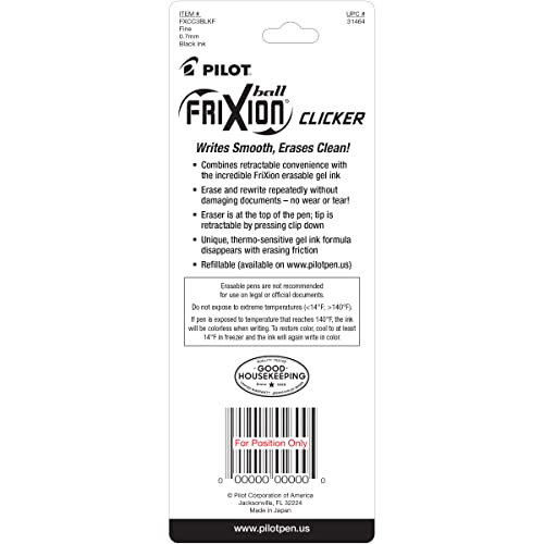 PILOT FriXion Clicker Erasable, Refillable & Retractable Gel Ink Pens, Fine Point, Black Ink, 3 Count (Pack of 1) (31464) | The Storepaperoomates Retail Market - Fast Affordable Shopping