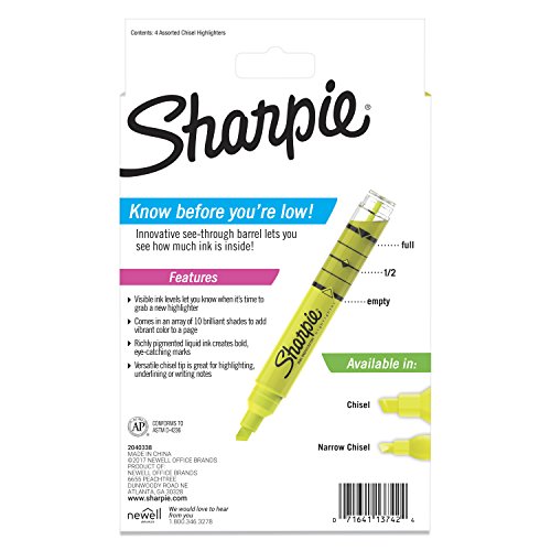 Sharpie Ink Indicator Tank Highlighters, Chisel Tip, Assorted Fluorescent, 4 Count (2021244) | The Storepaperoomates Retail Market - Fast Affordable Shopping