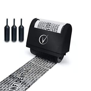 Identity Theft Protection Roller Stamps Wide Kit, Including 3-Pack Refills – Confidential Roller Stamp, Anti Theft, Privacy & Security Stamp, Designed for ID Blackout Security – Classy Black