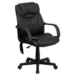 Flash Furniture Mid-Back Ergonomic Massaging Black LeatherSoft Executive Swivel Office Chair with Arms