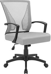 KaiMeng Ergonomic Grey Office Clearance Mesh Computer Lumbar Support Mid Back Study Desk Modern Executive Task Chair Cheap Adjustable Swivel, 19.8″ x 19.8″ x 38.8″
