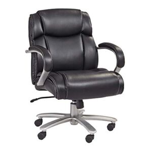Safco Big and Tall Mid Back Rolling Swivel Task Desk Chair Padded Arms, 350 lbs. Weight Capacity, Adjustable Height, Tilt, Work or Home Office, Black Bonded Leather Seat (3504BL)