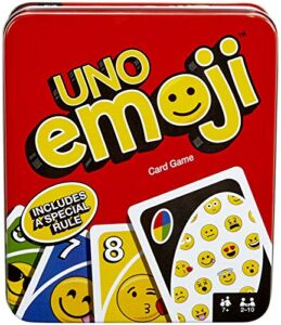 UNO Emoji Card Game, Gifts for Kids and Adults, Family Game for Camping and Travel in Storage Tin Box, Hilarious Emojis [Amazon Exclusive]