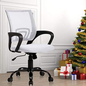 Mid Back Desk Chair Mesh Office Chair Height Adjustable Computer Chair Comfortable Seat & Back Support Ergonomic Task Rolling Swivel Chair with 360 Degree Casters & Armrest,White
