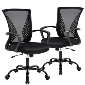 Mesh Office Chair Desk Chair Computer Chair with Lumbar Support Armrest Mid Back Rolling Swivel Adjustable Task Ergonomic Chair for Women Adults, Set of 2