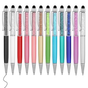 12pcs/pack MengRan Bling Bling 2-in-1 Slim Crystal Diamond Stylus pen and Ink Ballpoint Pens (12 colors)
