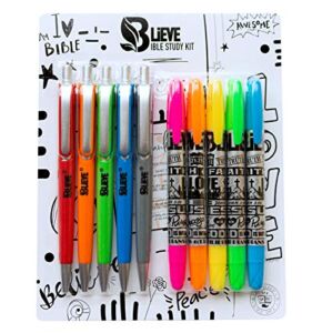 BLIEVE- Bible Highlighters And Pens No Bleed Through, Bible Verse Dry Highlighter and Pens Fine Tip, Bible Journaling Supplies and Bible Study Kit (10 Pack)