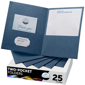 FILE-EZ Two-Pocket Folders, Dark Blue, 25-Pack, Textured Paper, Letter Size (EZ-32523)