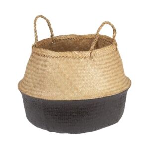 Handwoven Seagrass Folding Basket with Handles, Natural and Black