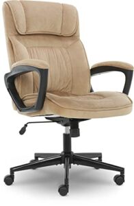Serta Hannah Executive Microfiber Office Chair with Headrest Pillow, Adjustable Ergonomic with Lumbar Support, Soft Fabric, Beige