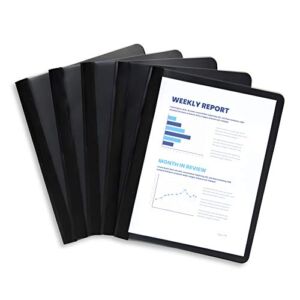 Blue Summit Supplies 25 Black Plastic Report Covers with Prongs, Black 3 Prong Clear Front Report Cover for Presentation, Document, and School Use, 0.42mm PP Plastic, Bulk 25 Pack