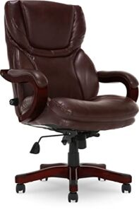 Serta Big and Tall Executive Office Chair with Wood Accents Adjustable High Back Ergonomic Lumbar Support, Bonded Leather, Chestnut Brown