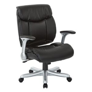 Office Star ECH8967R5-EC3 Bonded Leather Seat and Back with 2-Tone Stitching, Padded Flip Arms Executives Chair with Silver Finish Accents, Silver/Black