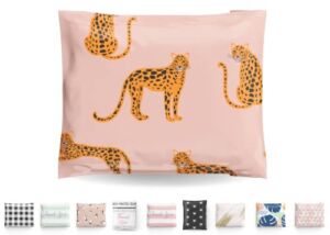 10×13 Poly Mailers Pack of 100 Reusable Shipping Supplies Envelopes Mailing Bags Clothing Small Business Plastic Packaging Sticky Self Seal Cute Pink Animal Print Cheetah Leopard Strawberry Safari