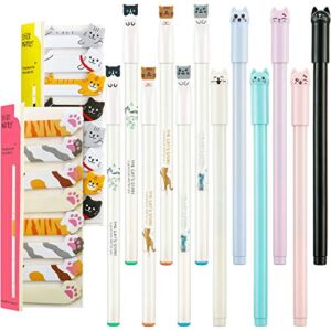 12 Pieces Cute Cat Pens Cats Design Gel Ink Pens Kawaii Writing Pen and 320 Pieces Cute Cat Sticky Notes Page Bookmarks Flags Tab for Cat Lovers Kids Stationery School Office Supplies (Classic Style)