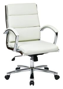 Office Star FL Series Faux Leather Chair with Padded Loop Arms and Chrome Finish Base, Executive Mid Back, White