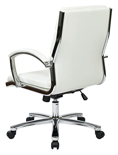 Office Star FL Series Faux Leather Chair with Padded Loop Arms and Chrome Finish Base, Executive Mid Back, White | The Storepaperoomates Retail Market - Fast Affordable Shopping
