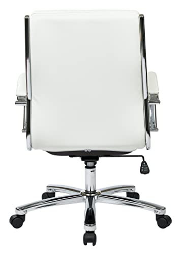 Office Star FL Series Faux Leather Chair with Padded Loop Arms and Chrome Finish Base, Executive Mid Back, White | The Storepaperoomates Retail Market - Fast Affordable Shopping