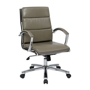 Office Star FL Series Executive Mid Back Faux Leather Office Chair with Padded Loop Arms and Chrome Finish Base, Smoke | The Storepaperoomates Retail Market - Fast Affordable Shopping